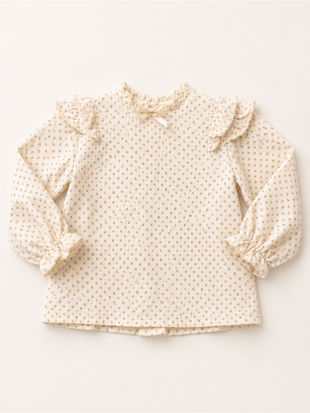 Vintage Carter's Cream Long-Sleeve Floral Ruffle Top